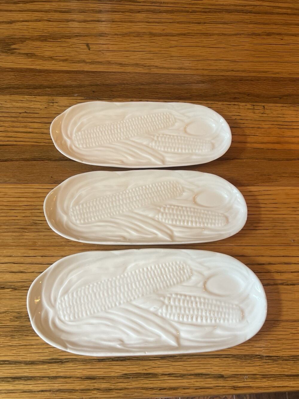 Vintage Czechoslovakia Corn on the Cob Dishes Set of 3 White Ceramic Farmhouse